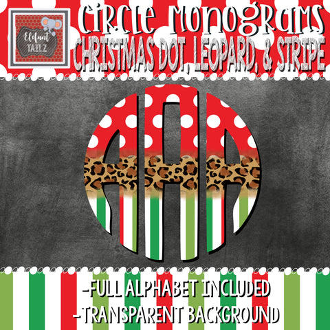 Circle Monogram - Christmas Dot, Leopard, & Stripe