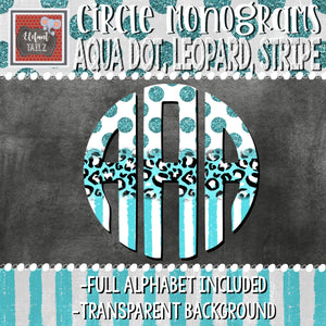 Circle Monogram - Aqua Dot Leopard Stripe