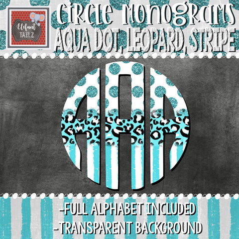 Circle Monogram - Aqua Dot Leopard Stripe