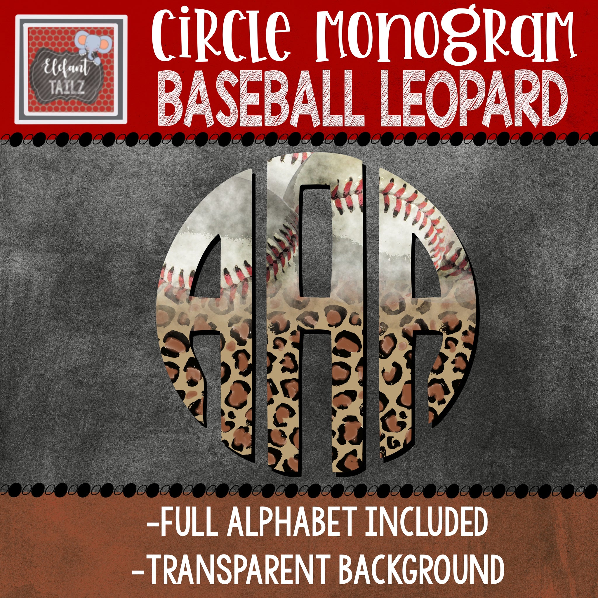 Baseball Leopard Circle Monogram