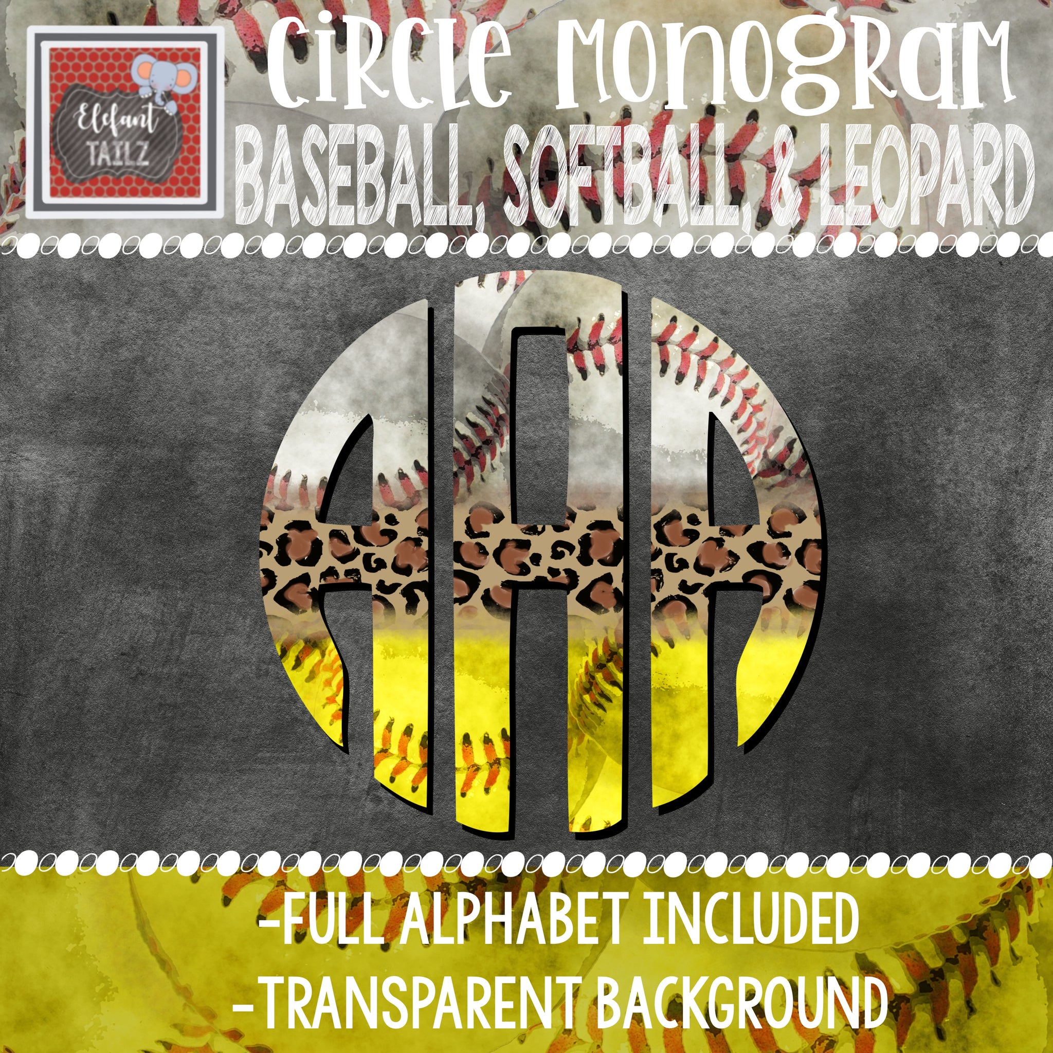 Baseball & Softball Leopard Circle Monogram