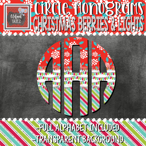 Circle Monogram - Christmas Berries & Lights