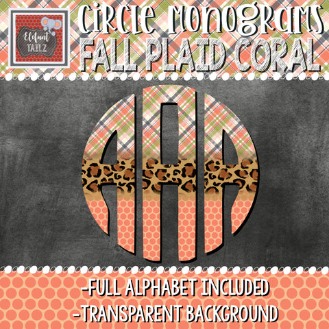 Circle Monogram - Fall Plaid Coral
