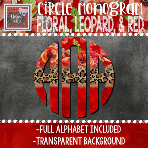Floral Leopard Red Circle Monogram