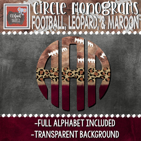 Circle Monogram - Football, Leopard, & Maroon