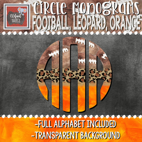 Circle Monogram - Football, Leopard, & Orange