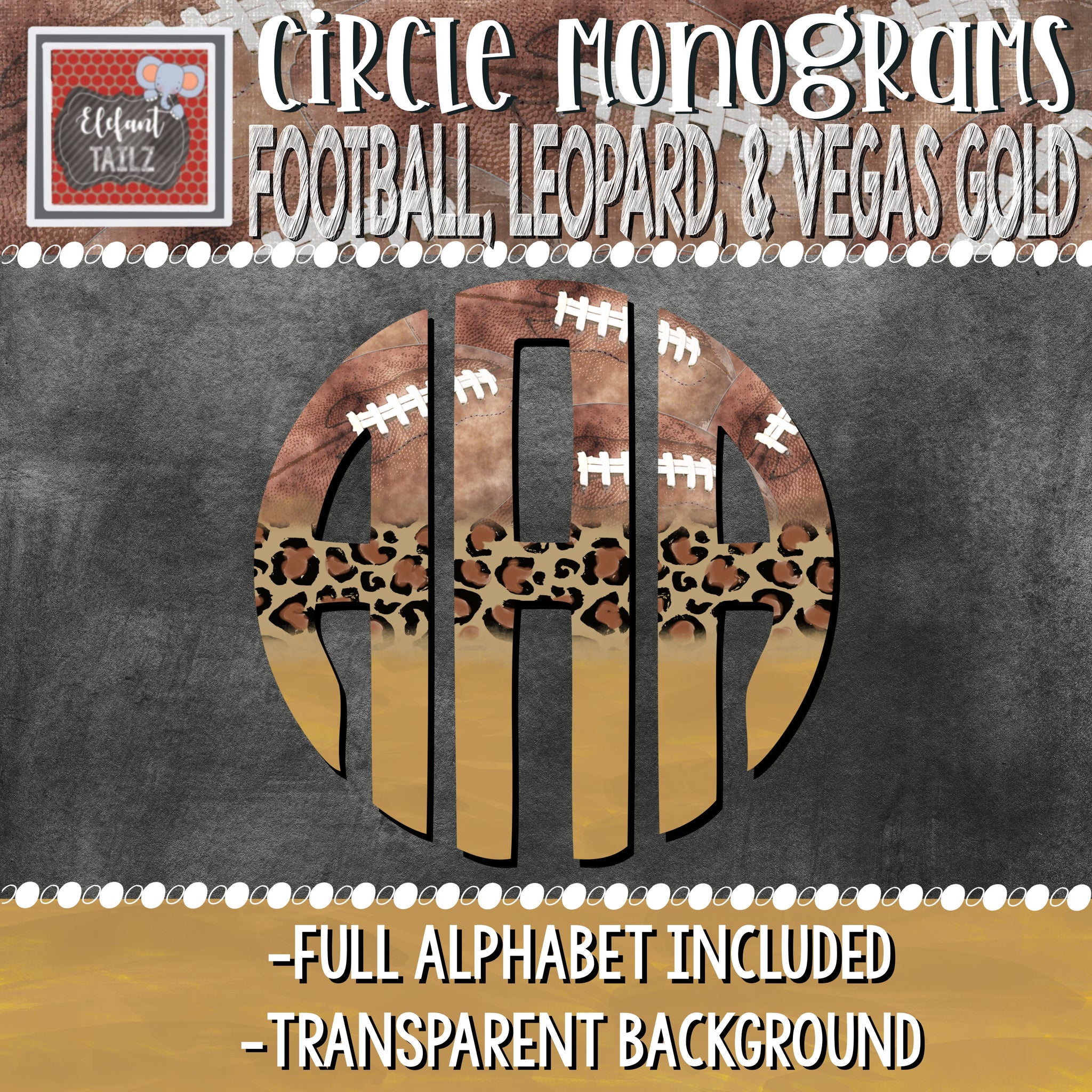 Circle Monogram - Football, Leopard, & Vegas Gold