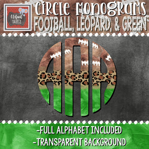 Circle Monogram - Football, Leopard, & Green