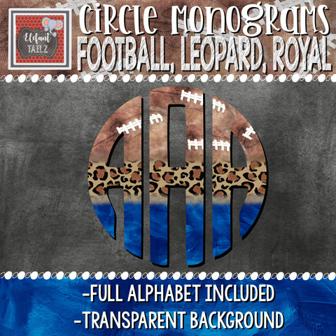 Circle Monogram - Football, Leopard, Royal Blue