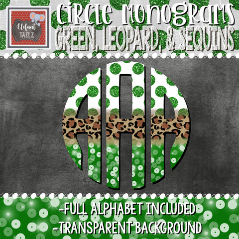 Circle Monogram - Green, Leopard, & Sequins