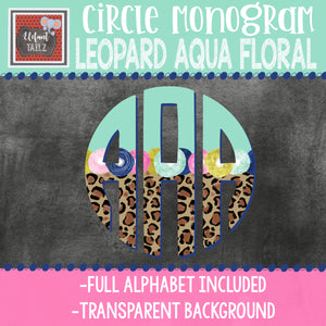 Leopard & Aqua Circle Monogram