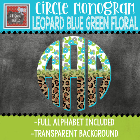 Leopard Blue & Green Floral Circle Monogram