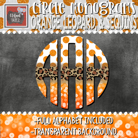 Circle Monogram - Orange, Leopard, & Sequins