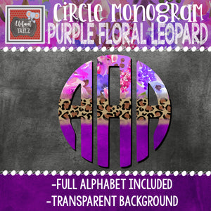 Purple Floral Leopard Circle Monogram
