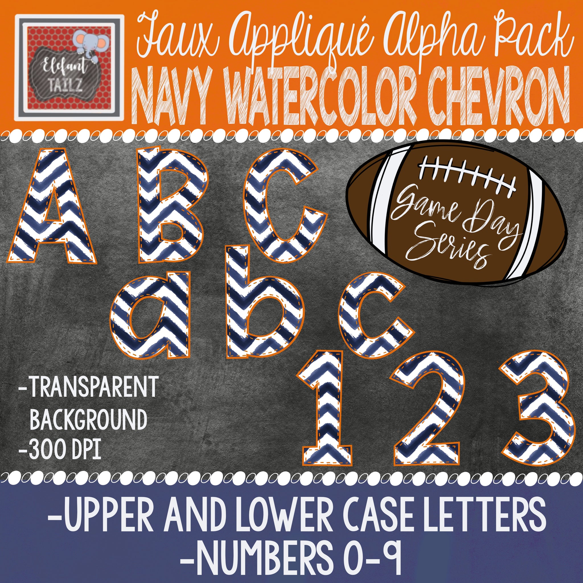 Game Day Series Alpha & Number Pack - Navy Watercolor Chevron