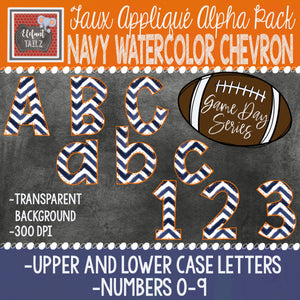Game Day Series Alpha & Number Pack - Navy Watercolor Chevron