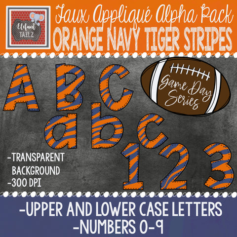 Game Day Series Alpha & Number Pack - Orange Navy Tiger Stripes