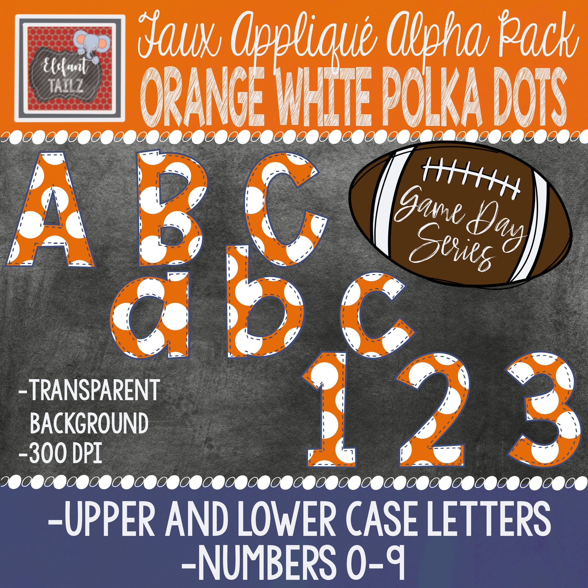 Game Day Series Alpha & Number Pack - Orange & White Polka Dots
