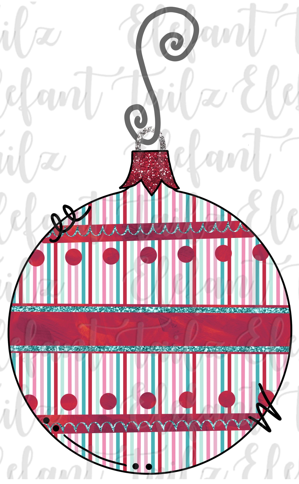 Holiday Floral Stripes Ornament #3