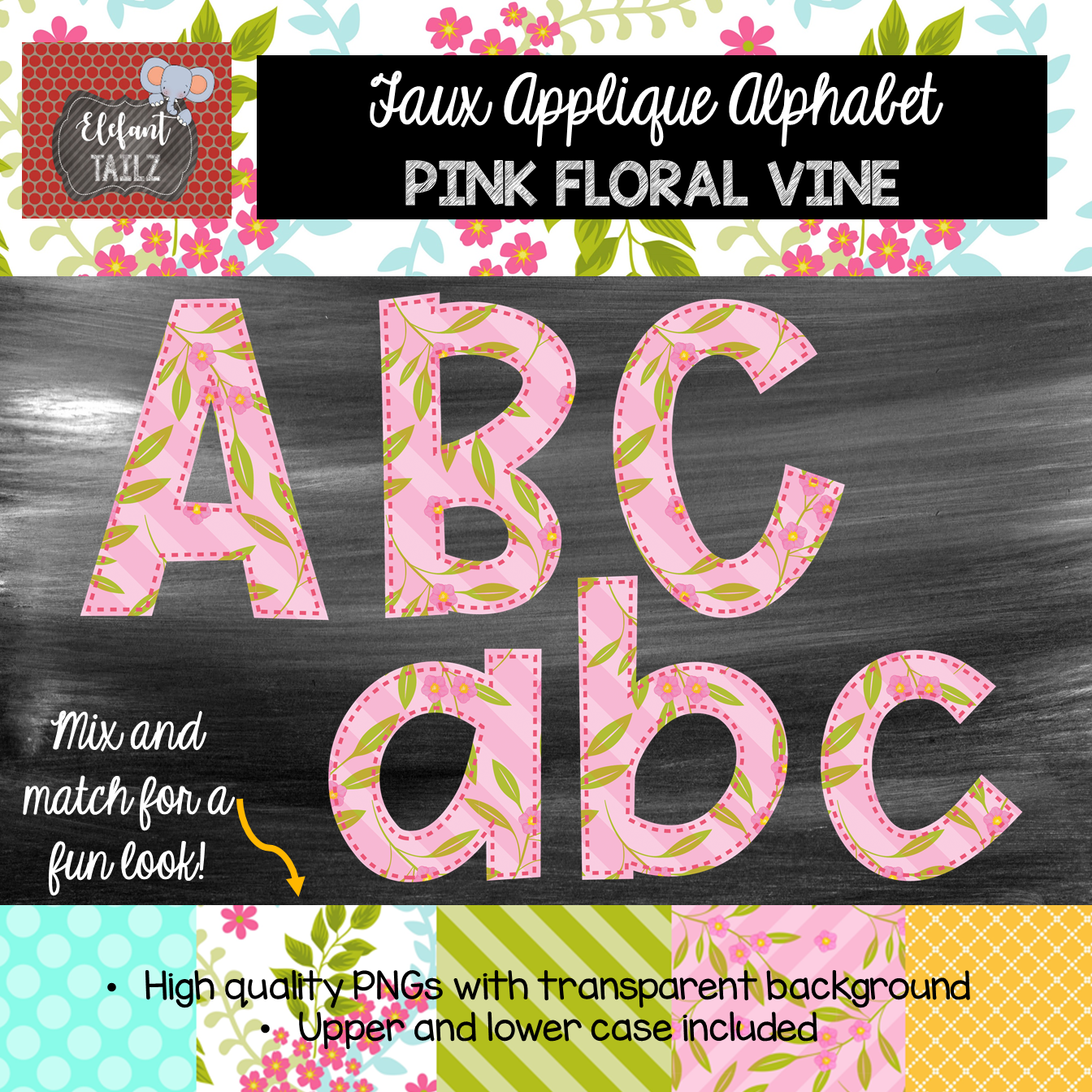 Alpha Pack - Faux Applique - Pink Floral Vine