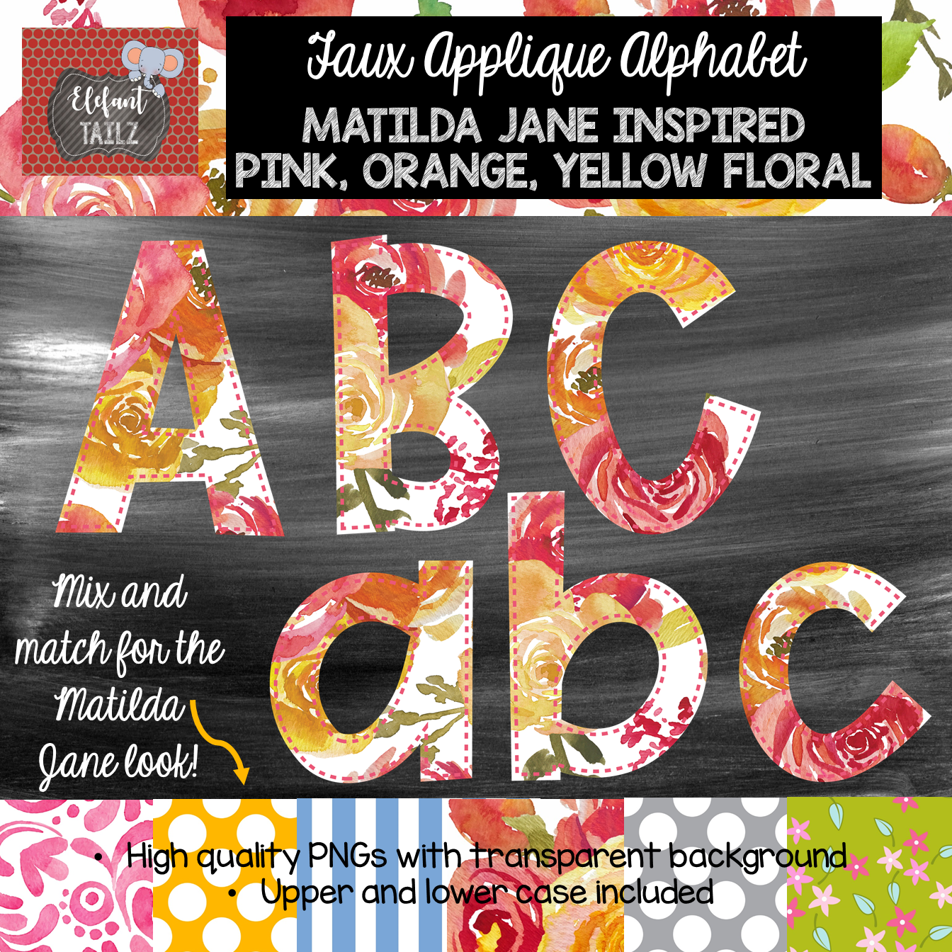 Alpha Pack - Faux Applique - Pink, Orange, Yellow Floral