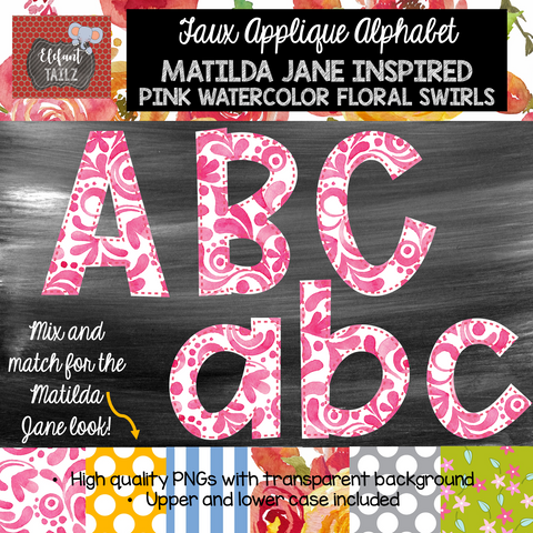 Alpha Pack - Faux Applique - Pink Watercolor Floral Swirls