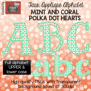 Alpha Pack - Faux Applique - Coral & Mint Polka Dot Hearts