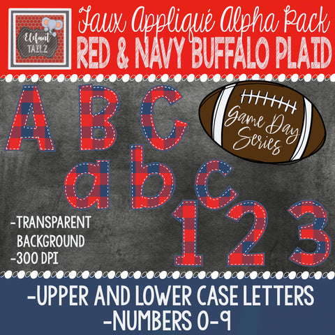 Game Day Series Alpha & Number Pack - Red & Navy Buffalo Plaid