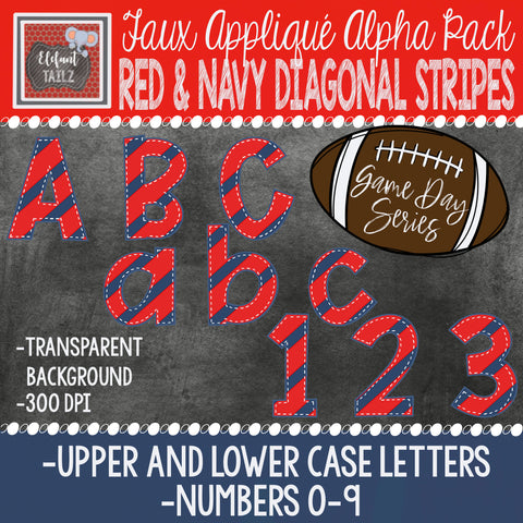 Game Day Series Alpha & Number Pack - Red & Navy Diagonal Stripes