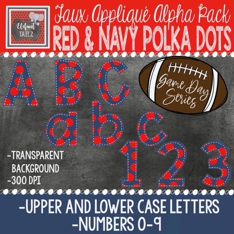 Game Day Series Alpha & Number Pack - Red & Navy Polka Dots
