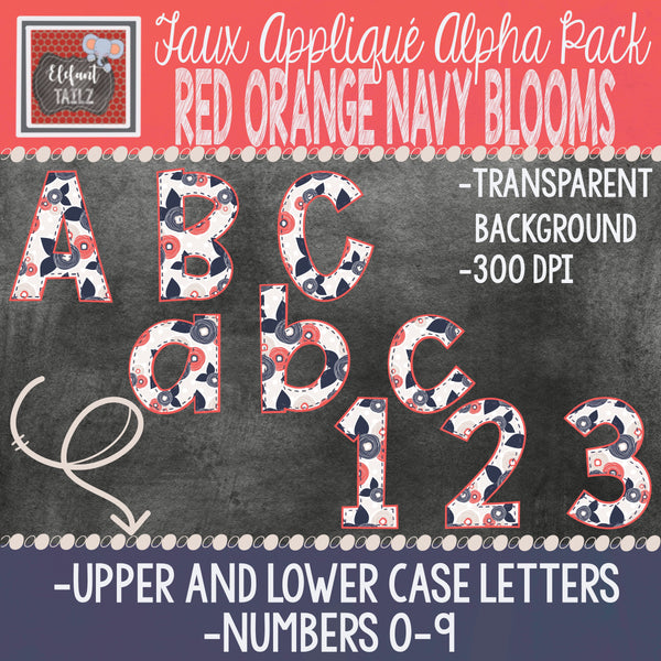 Alpha & Number Pack - Red-Orange, Navy, & Cream BUNDLE #1