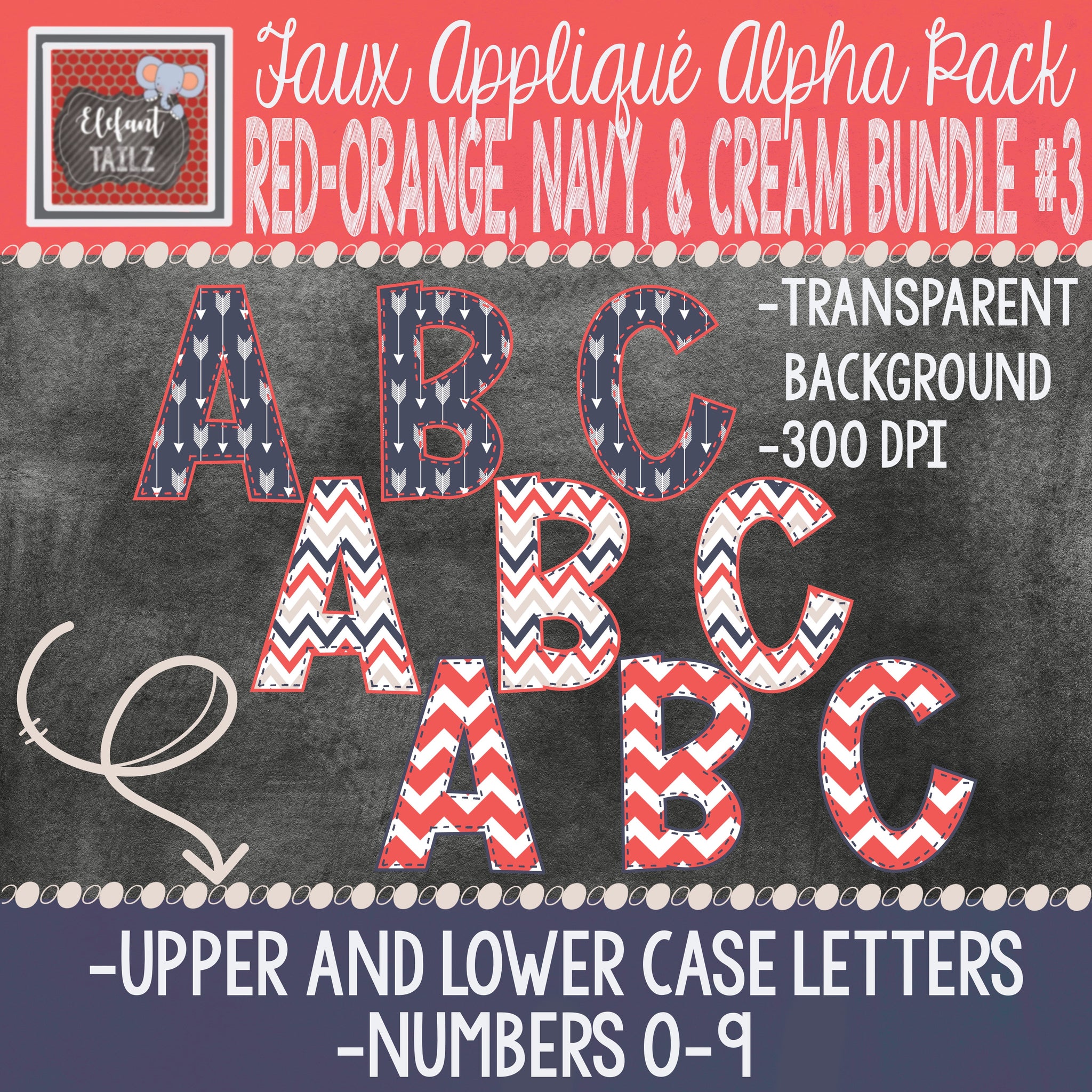 Alpha & Number Pack - Red-Orange, Navy, & Cream BUNDLE #3