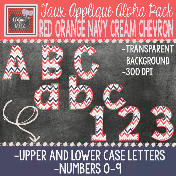 Alpha & Number Pack - Red-Orange, Navy, & Cream BUNDLE #3