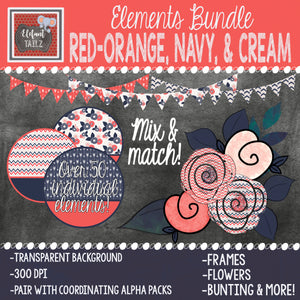 Red-Orange, Navy, & Cream Elements BUNDLE