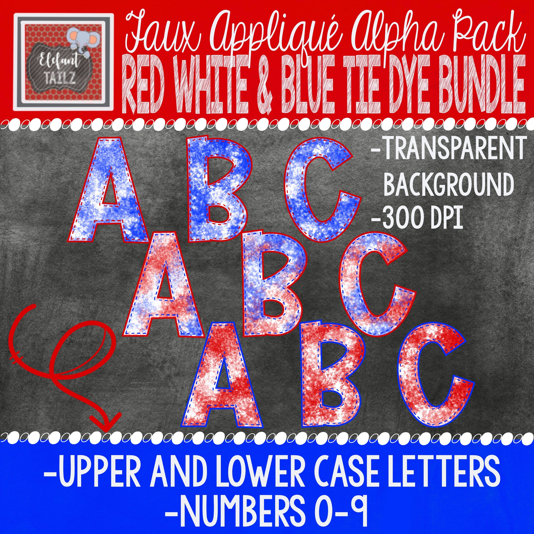 Alpha & Number Pack - Red White & Blue Tie Dye BUNDLE