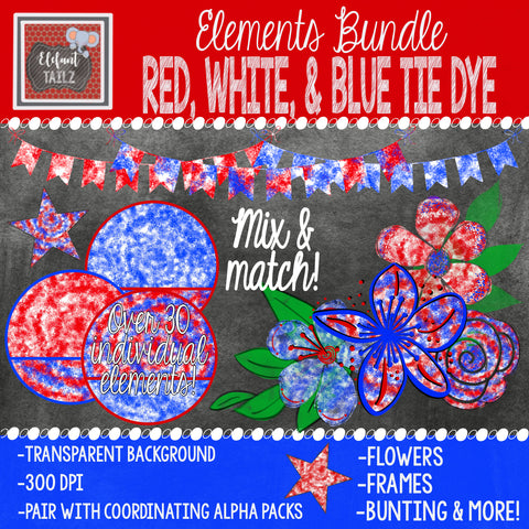 Red White & Blue Tie Dye Elements BUNDLE