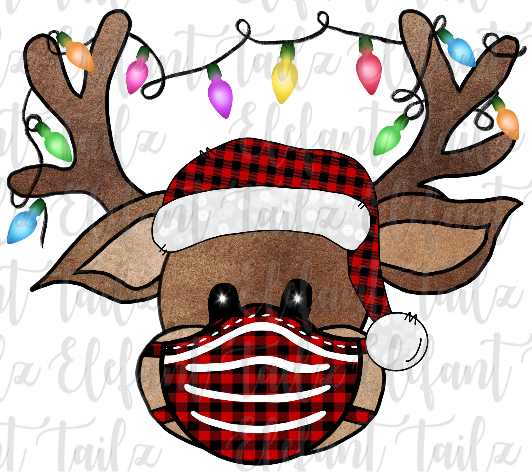 Reindeer Buffalo Plaid Hat With Mask