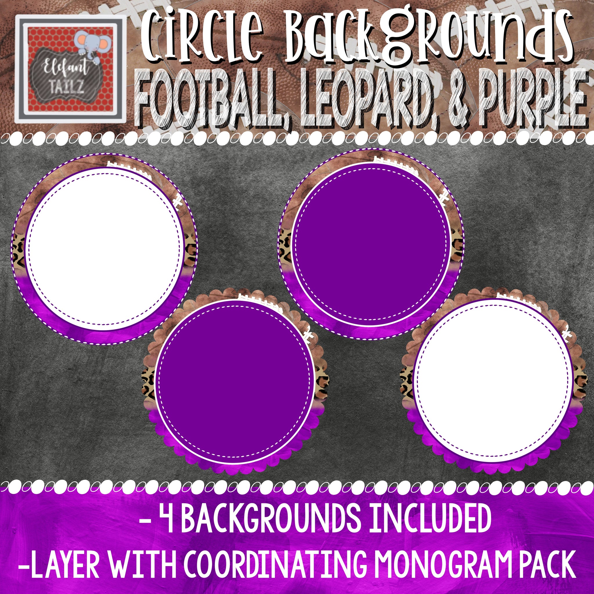 Circle Backgrounds - Football, Leopard, Purple