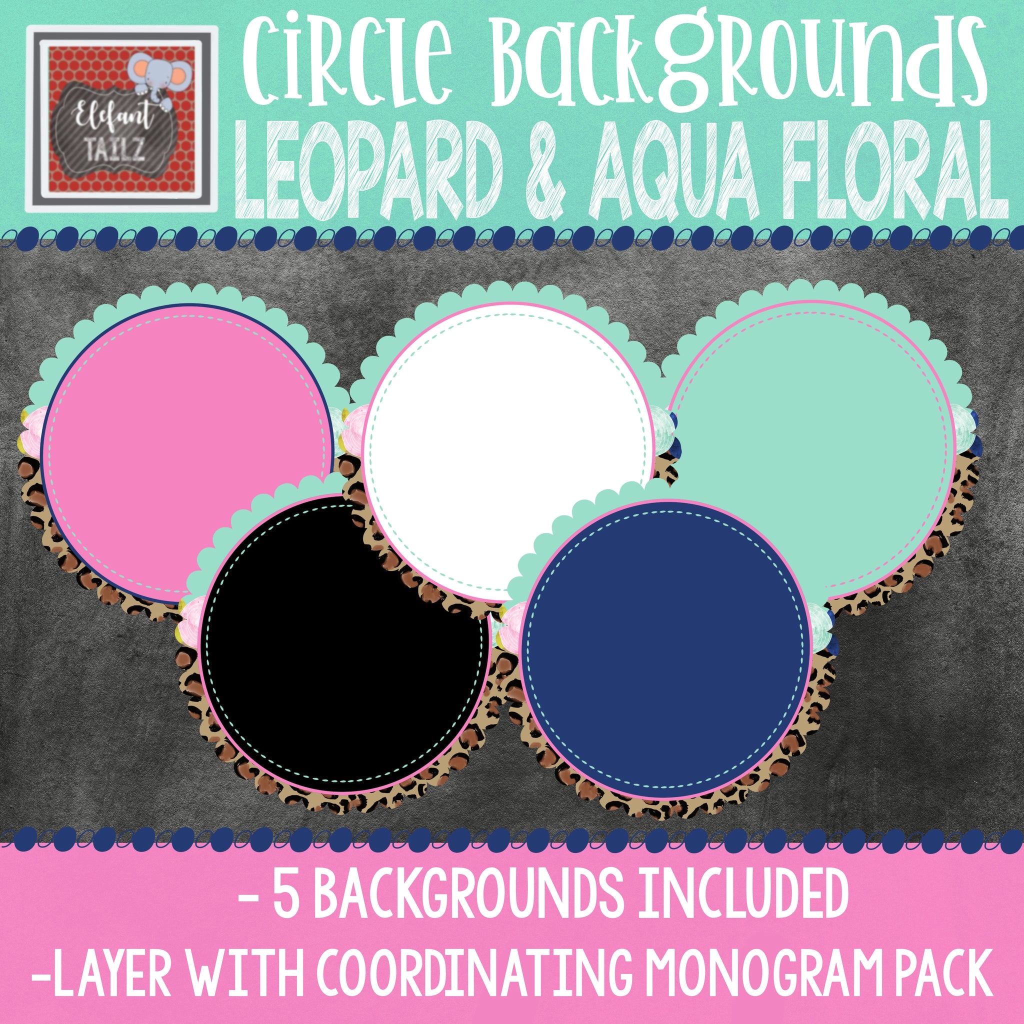 Leopard & Aqua Floral Scallop Circle Backgrounds