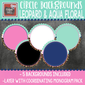 Leopard & Aqua Floral Scallop Circle Backgrounds