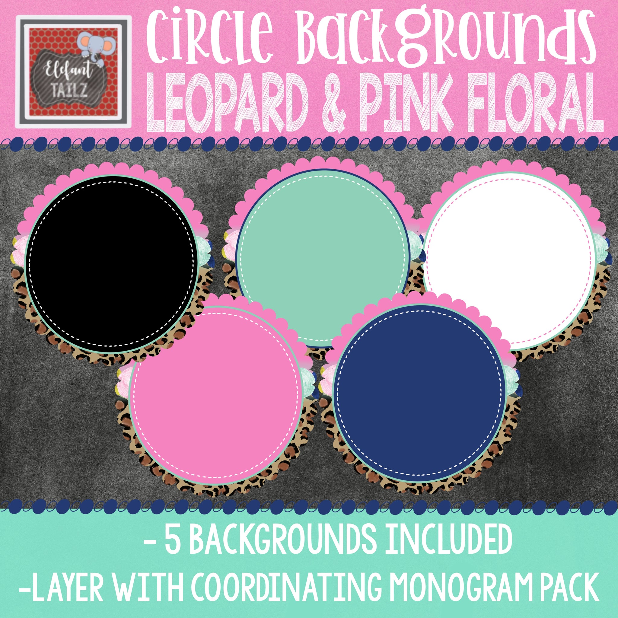 Leopard & Pink Floral Scallop Circle Backgrounds