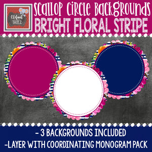 Bright Floral Stripe Scallop Circle Backgrounds