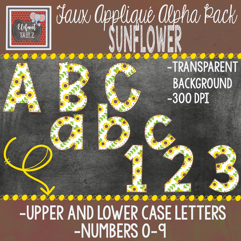 Alpha & Number Pack - Faux Applique - Sunflower