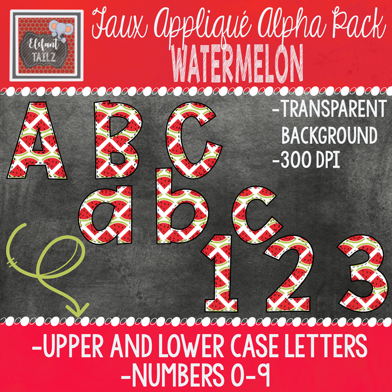 Alpha & Number Pack - Faux Applique - Watermelon