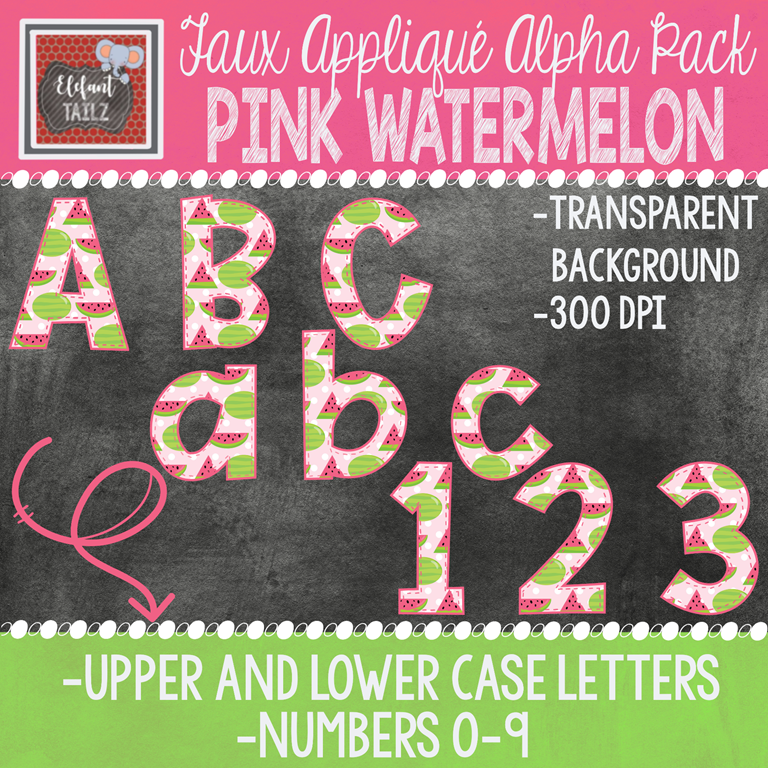 Alpha & Number Pack - Faux Applique - Pink Watermelon