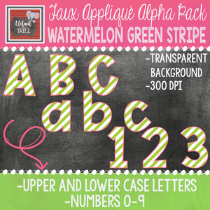 Alpha & Number Pack - Faux Applique - Watermelon Green Stripe