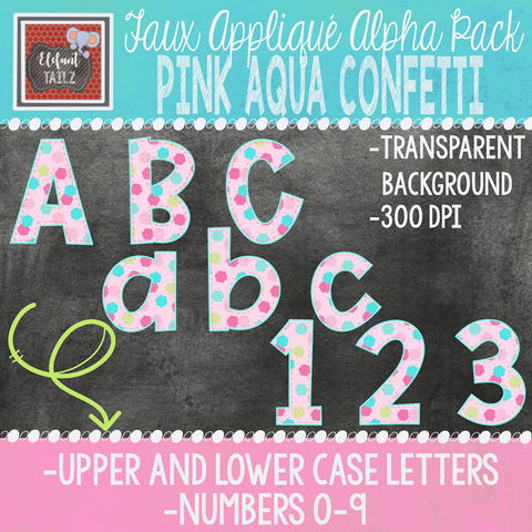 Alpha & Number Pack - Faux Applique - Pink Aqua Confetti