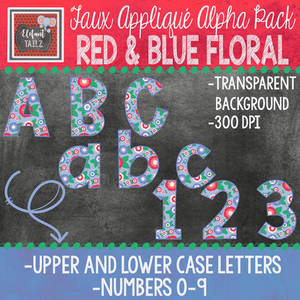 Alpha & Number Pack - Faux Applique - Red & Blue Floral