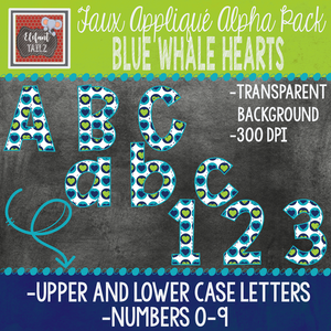 Alpha & Number Pack - Faux Applique - Whale Hearts