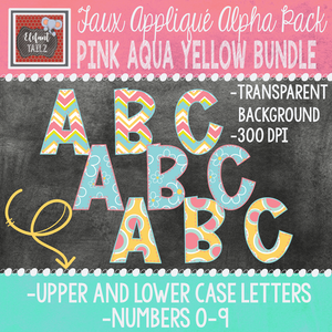 Alpha & Number Pack - Pink Aqua Yellow BUNDLE